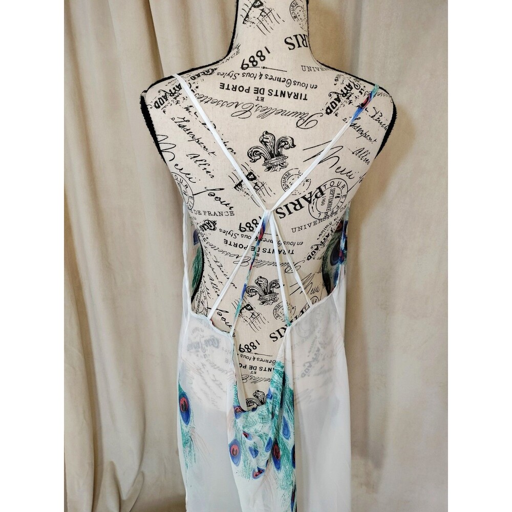 NWOT! Venus Strappy Sheer White V-Neck Boho CoverUp w/Peacock Motif. Size XL - Picture 5 of 6